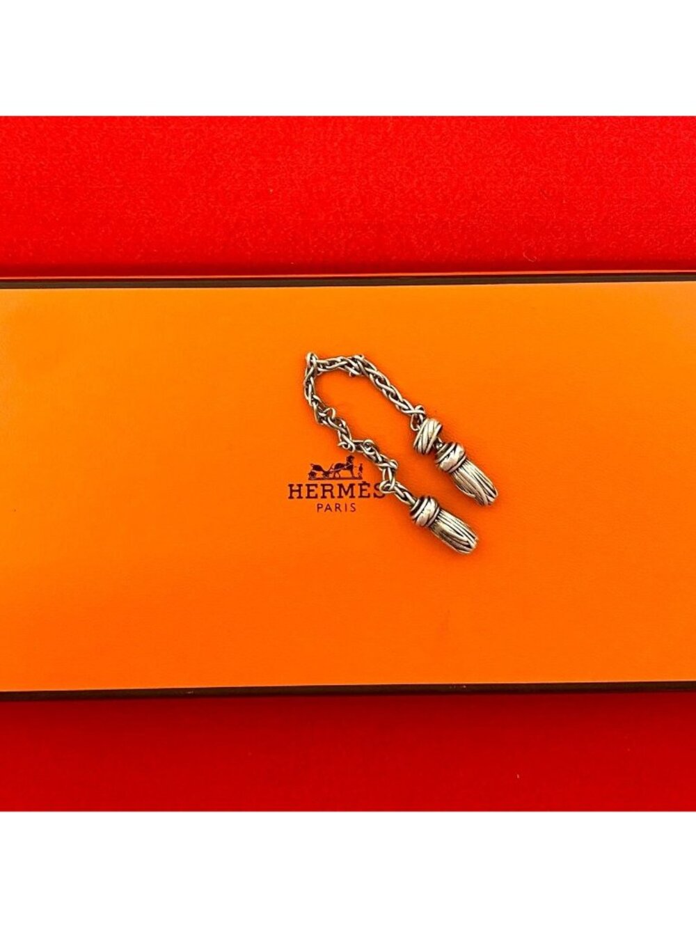 Hermes Vintage Tassel Motif Scarf Ring Silver